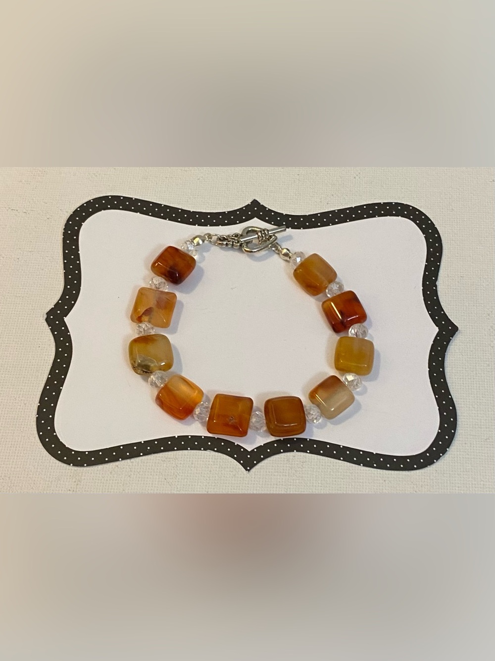NEW Carnelian tile crystal beads bracelet
